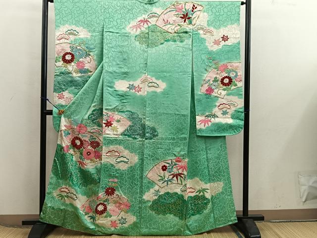 平和屋着物■豪華振袖　駒刺繍　地紙菊花文　暈し染め　金彩　正絹　逸品　BAAX5929mz