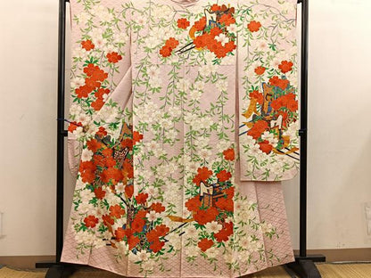 平和屋着物■豪華振袖　駒刺繍　御所車花文　金彩　正絹　逸品　BAAX5930mz