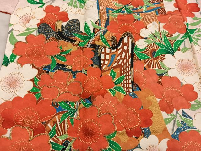 平和屋着物■豪華振袖　駒刺繍　御所車花文　金彩　正絹　逸品　BAAX5930mz