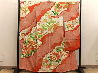 平和屋着物■豪華振袖　駒刺繍　絞り　草花文　金彩　正絹　逸品　BAAX5936mz