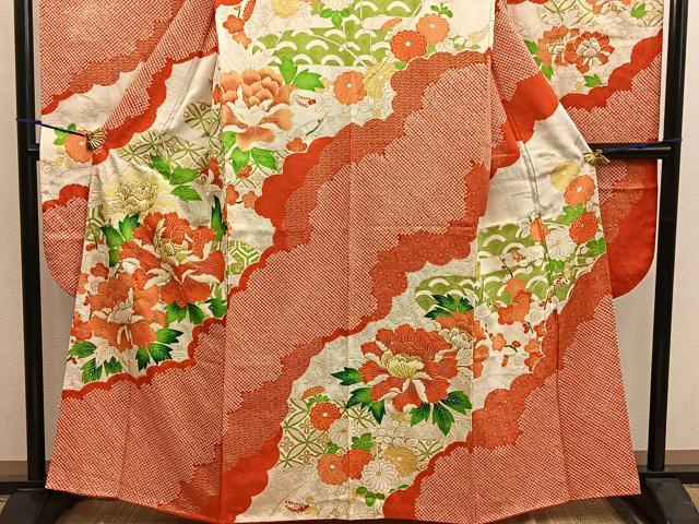 平和屋着物■豪華振袖　駒刺繍　絞り　草花文　金彩　正絹　逸品　BAAX5936mz