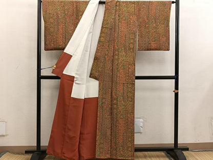 平和屋着物■上質な小紋　動物更紗花文　正絹　逸品　BAAX5941mz
