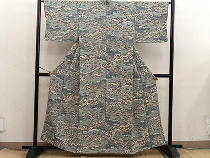 平和屋着物■上質な小紋　風景花文　鬼しぼ縮緬　正絹　逸品　BAAX5944mz