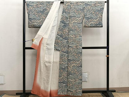 平和屋着物■上質な小紋　風景花文　鬼しぼ縮緬　正絹　逸品　BAAX5944mz