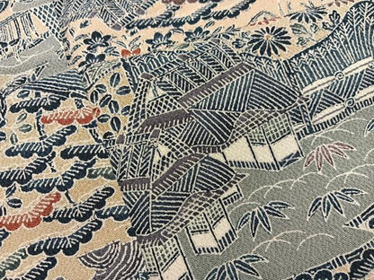 平和屋着物■上質な小紋　風景花文　鬼しぼ縮緬　正絹　逸品　BAAX5944mz
