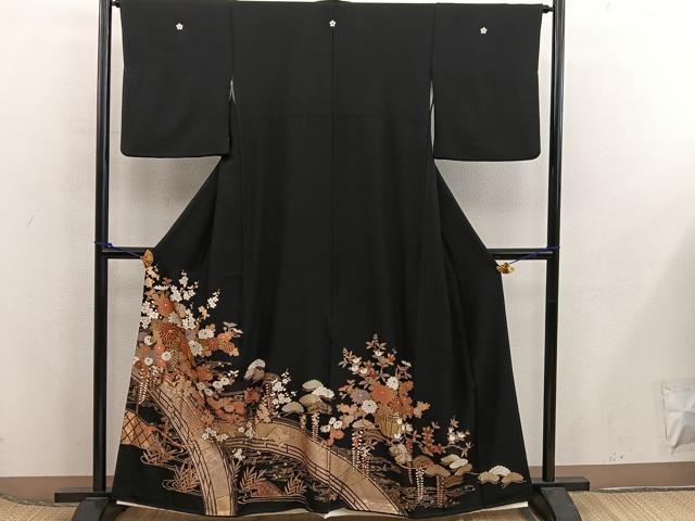 平和屋着物■豪華黒留袖　駒刺繍　花車文　金彩　正絹　逸品　BAAX5946mz