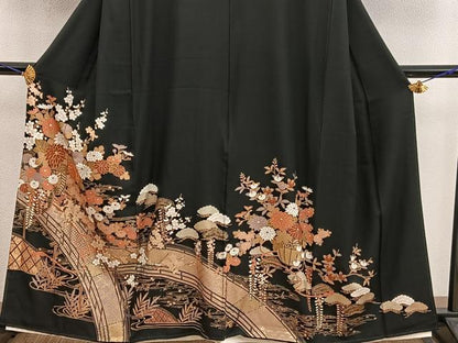 平和屋着物■豪華黒留袖　駒刺繍　花車文　金彩　正絹　逸品　BAAX5946mz