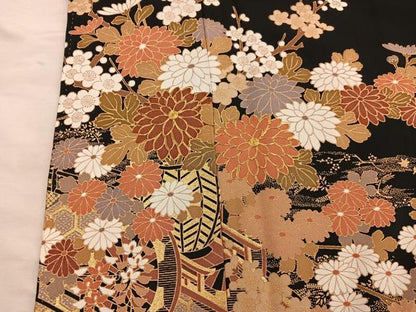 平和屋着物■豪華黒留袖　駒刺繍　花車文　金彩　正絹　逸品　BAAX5946mz