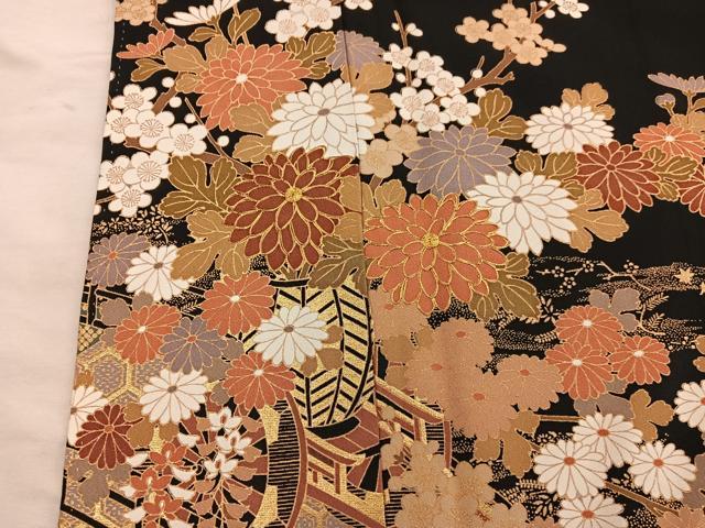 平和屋着物■豪華黒留袖　駒刺繍　花車文　金彩　正絹　逸品　BAAX5946mz