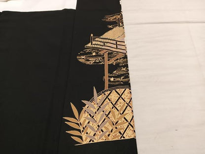 平和屋着物■豪華黒留袖　駒刺繍　花車文　金彩　正絹　逸品　BAAX5946mz