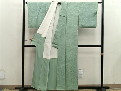 平和屋着物■上質な色無地　流水地紋　黄海松茶色　正絹　逸品　BAAX5950mz