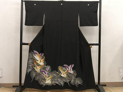 平和屋着物■豪華黒留袖　駒刺繍　飛鶴文　金彩　正絹　逸品　BAAX5951mz