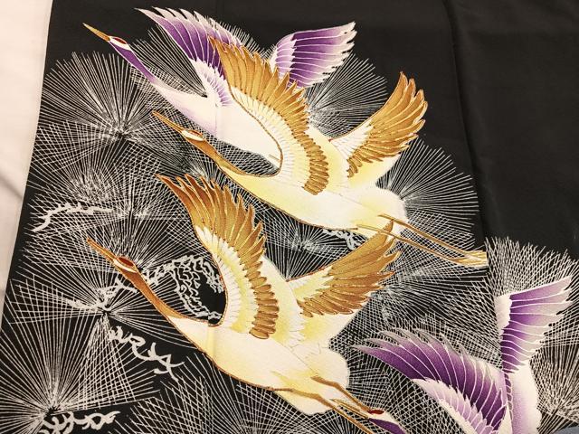平和屋着物■豪華黒留袖　駒刺繍　飛鶴文　金彩　正絹　逸品　BAAX5951mz