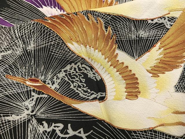 平和屋着物■豪華黒留袖　駒刺繍　飛鶴文　金彩　正絹　逸品　BAAX5951mz