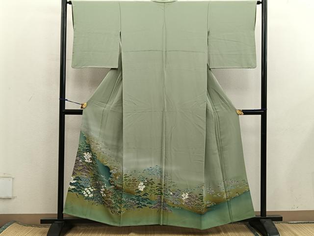 平和屋着物■色留訪問着　友禅　風景花文　暈し染め　正絹　逸品　BAAX5952mz