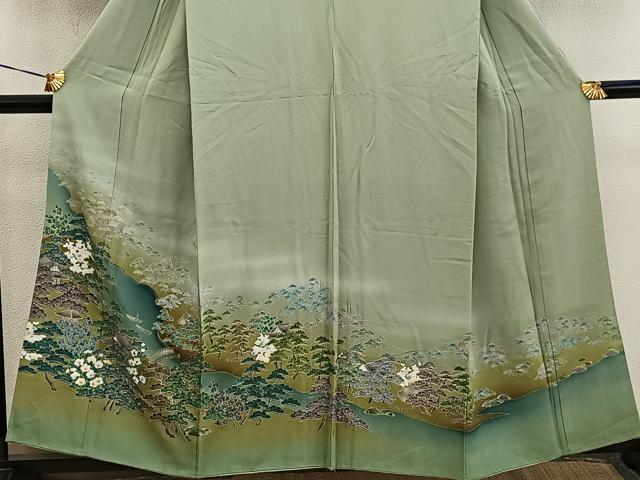 平和屋着物■色留訪問着　友禅　風景花文　暈し染め　正絹　逸品　BAAX5952mz