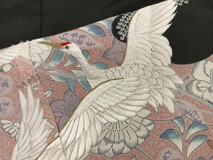 平和屋着物■豪華黒留袖　刺繍　飛鶴花文　金糸　正絹　逸品　BAAX5954mz