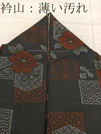 平和屋着物■上質な紬　草花文　正絹　逸品　BAAX5955mz