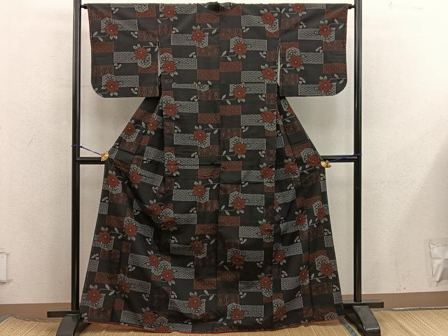 平和屋着物■上質な紬　草花文　正絹　逸品　BAAX5955mz