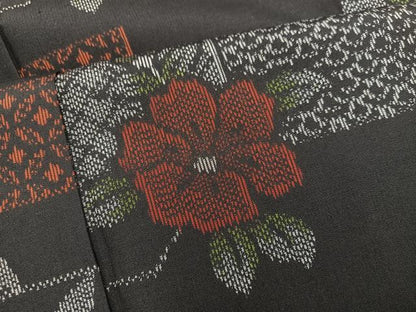 平和屋着物■上質な紬　草花文　正絹　逸品　BAAX5955mz