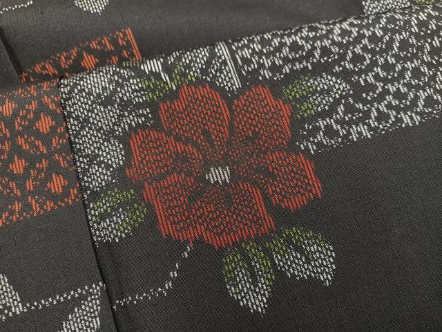 平和屋着物■上質な紬　草花文　正絹　逸品　BAAX5955mz