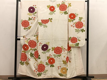 平和屋着物■豪華振袖　駒刺繍　菊花文　金彩　正絹　逸品　BAAX5959mz