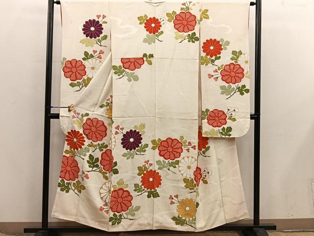 平和屋着物■豪華振袖　駒刺繍　菊花文　金彩　正絹　逸品　BAAX5959mz