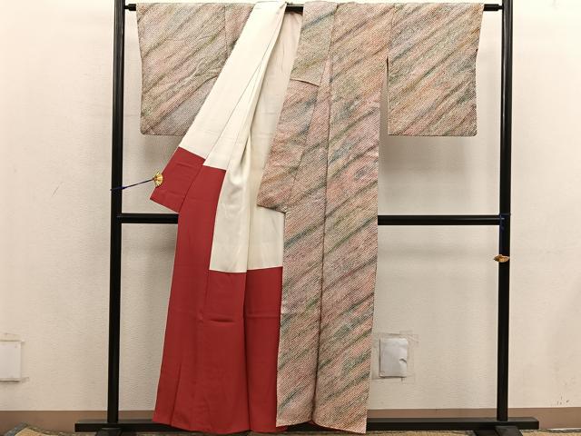 平和屋着物■上質な小紋　総絞り　斜線文　正絹　逸品　BAAX5964mz