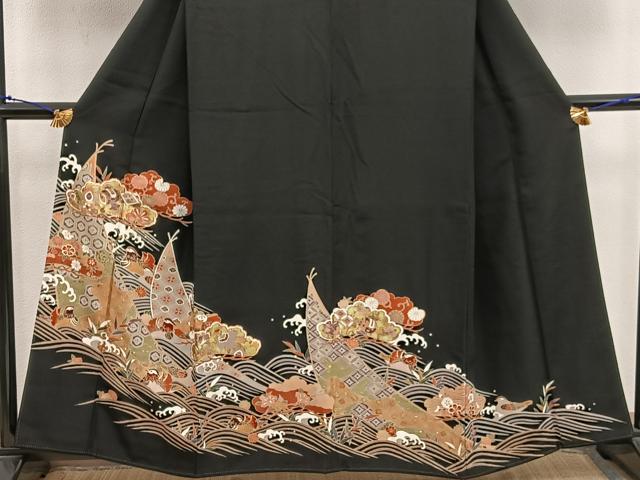 平和屋着物■豪華　黒留袖　駒刺繍　鴛鴦亀甲花文　暈し染め　金彩　正絹　逸品　BAAX5967mz