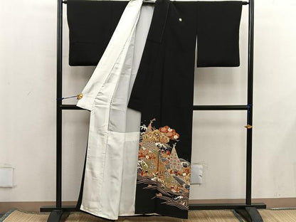 平和屋着物■豪華　黒留袖　駒刺繍　鴛鴦亀甲花文　暈し染め　金彩　正絹　逸品　BAAX5967mz
