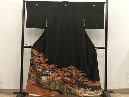 平和屋着物■豪華黒留袖　作家物　風景花文　金彩　正絹　逸品　BAAX5971mz