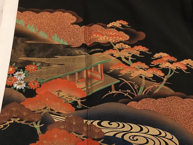 平和屋着物■豪華黒留袖　作家物　風景花文　金彩　正絹　逸品　BAAX5971mz