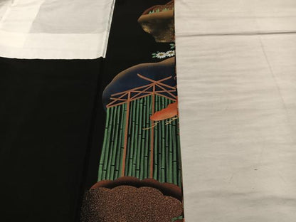 平和屋着物■豪華黒留袖　作家物　風景花文　金彩　正絹　逸品　BAAX5971mz