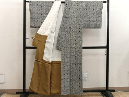 平和屋着物■上質な小紋　型染め　草花文　正絹　逸品　BAAX5976mz