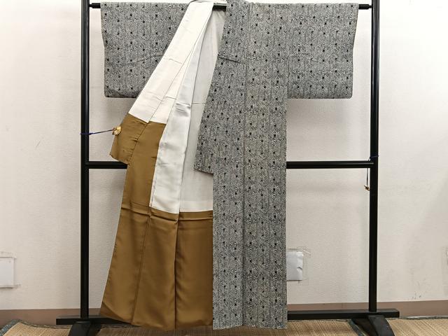 平和屋着物■上質な小紋　型染め　草花文　正絹　逸品　BAAX5976mz