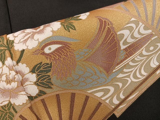 平和屋着物■豪華黒留袖　扇面鴛鴦花文　金彩　正絹　逸品　BAAX5982mz
