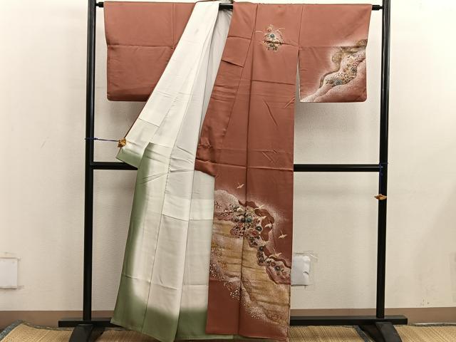 平和屋着物■訪問着　飛鶴花文　金銀彩　正絹　逸品　BAAX5985mz