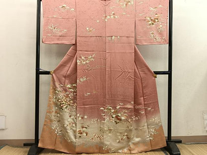 平和屋着物■訪問着　駒刺繍　草花文　暈し染め　金彩　正絹　逸品　BAAX5986mz
