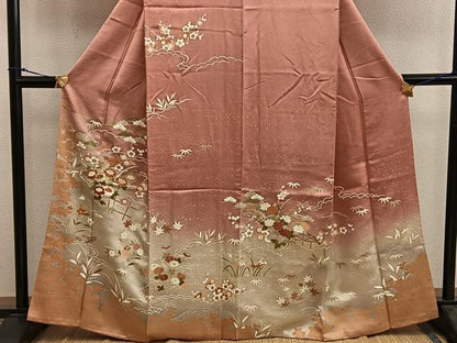 平和屋着物■訪問着　駒刺繍　草花文　暈し染め　金彩　正絹　逸品　BAAX5986mz