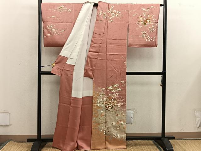平和屋着物■訪問着　駒刺繍　草花文　暈し染め　金彩　正絹　逸品　BAAX5986mz