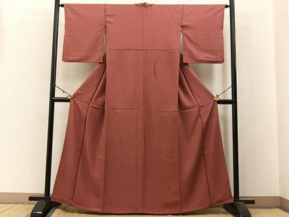 平和屋着物■上質な色無地　桐地紋　銀朱色　正絹　逸品　BAAX6003hj