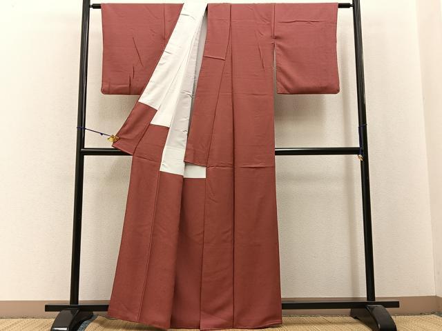 平和屋着物■上質な色無地　桐地紋　銀朱色　正絹　逸品　BAAX6003hj