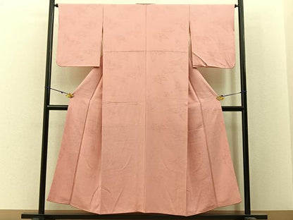平和屋着物■上質な色無地　舞蝶地紋　珊瑚色　正絹　逸品　BAAX6011hj