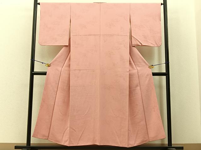 平和屋着物■上質な色無地　舞蝶地紋　珊瑚色　正絹　逸品　BAAX6011hj