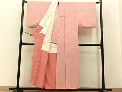 平和屋着物■上質な色無地　舞蝶地紋　珊瑚色　正絹　逸品　BAAX6011hj