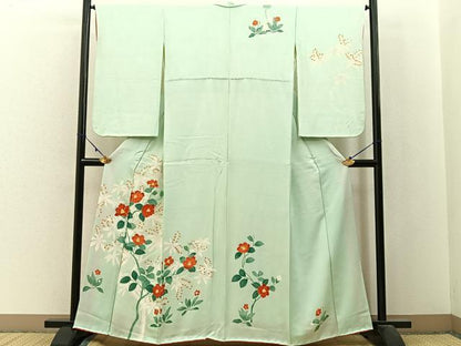 平和屋着物■訪問着　刺繍　椿　正絹　逸品　BAAX6013hj