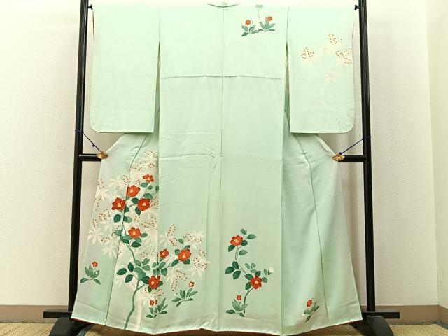 平和屋着物■訪問着　刺繍　椿　正絹　逸品　BAAX6013hj