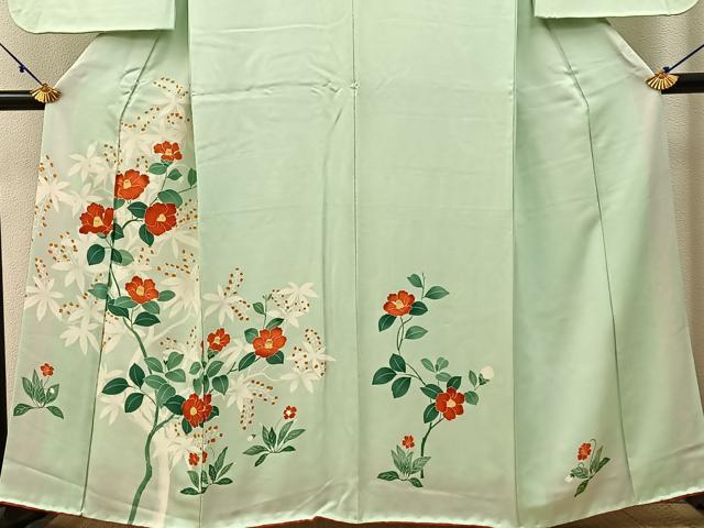 平和屋着物■訪問着　刺繍　椿　正絹　逸品　BAAX6013hj