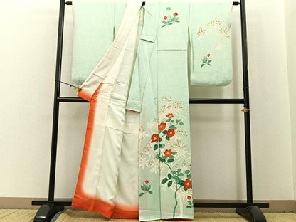 平和屋着物■訪問着　刺繍　椿　正絹　逸品　BAAX6013hj