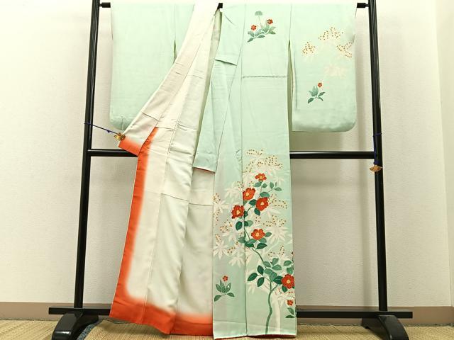 平和屋着物■訪問着　刺繍　椿　正絹　逸品　BAAX6013hj